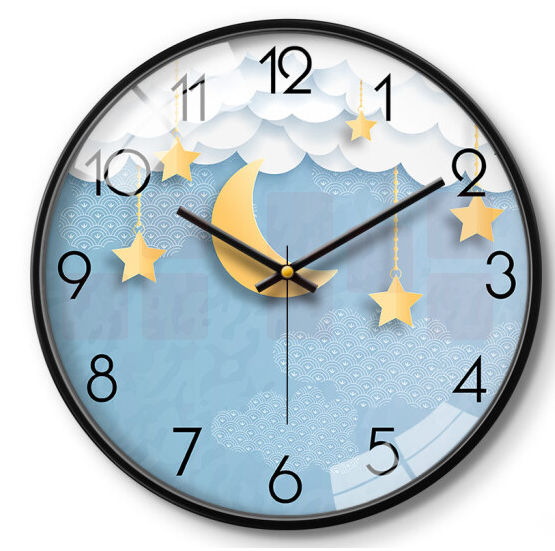 摩门 14英寸35CM 钟表 客厅挂钟石英钟表金属黑 HH0116