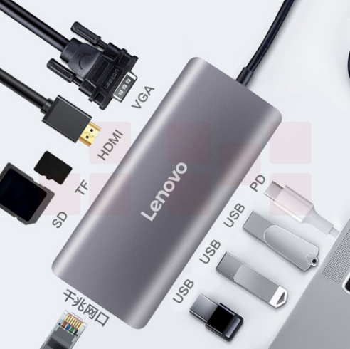 联想  F1-C09 扩展坞Type-C分线器USB-C转HDMI/VGA/千兆网口