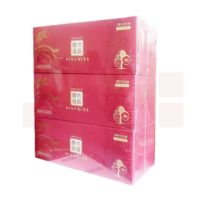 清风盒装纸巾 B338AFD 二层 200抽 3盒/提