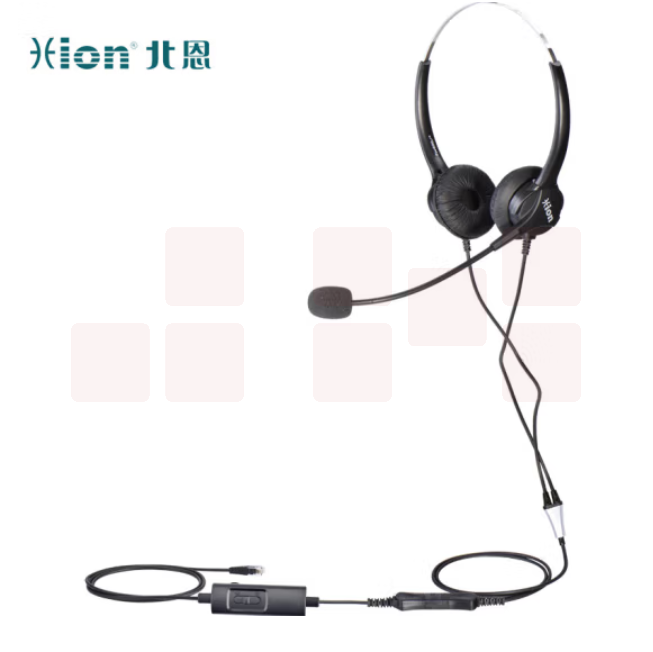 北恩 FOR600D-QD 头戴式双耳话务耳机/呼叫中心/坐席电话耳麦-水晶头+调音量+闭音