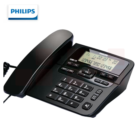 飞利浦 CORD118 电话机 来电显示 双接口 免电池 黑色