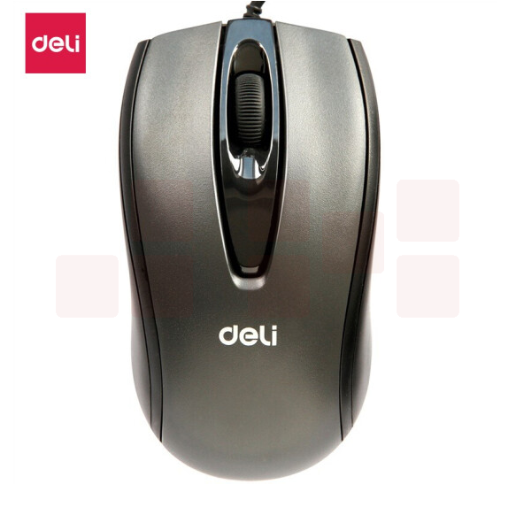 得力 3716 有线鼠标(黑)对称设计