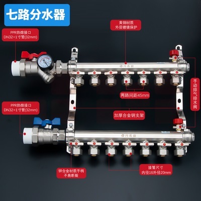  双球阀分水器Ⅱ型  7路  PE-RT采暖管件   货号：JC