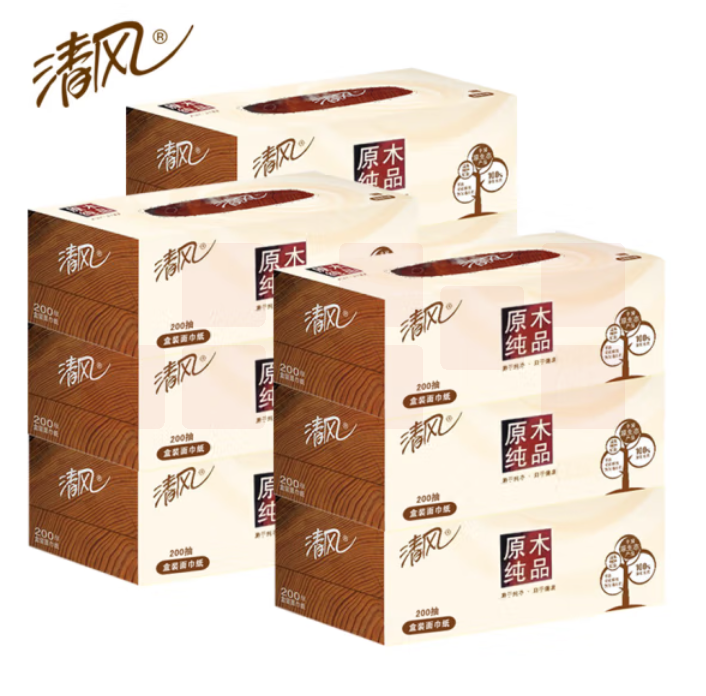 清风 A338LWK-3 盒装面巾纸 二层 200抽*9盒