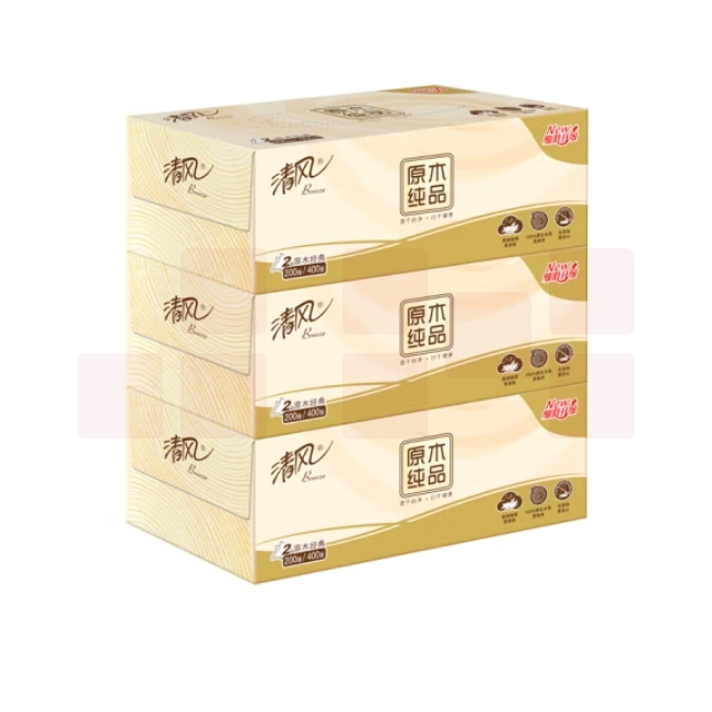 清风盒装抽纸B338CN 2层200抽 3盒/提 206*195mm