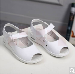 慕伊莱（MUYILAI）夏季护士鞋白色气垫鞋舒适透气女牛皮平底坡跟单鞋夏季凉鞋百搭气质鞋2631 白色