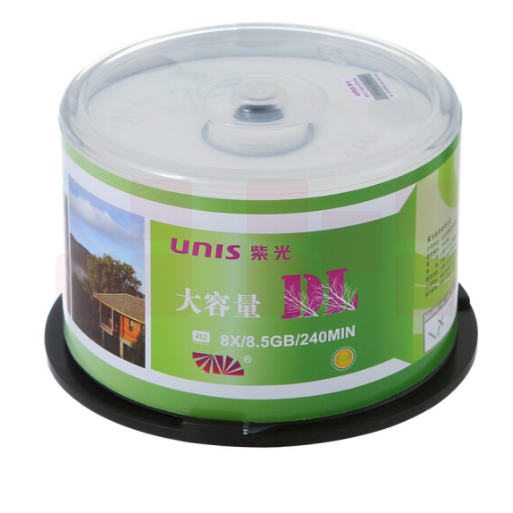 紫光（UNIS）DVD+R DL光盘/刻录盘 8速8.5G 单面双层 桶装50片 空白光盘