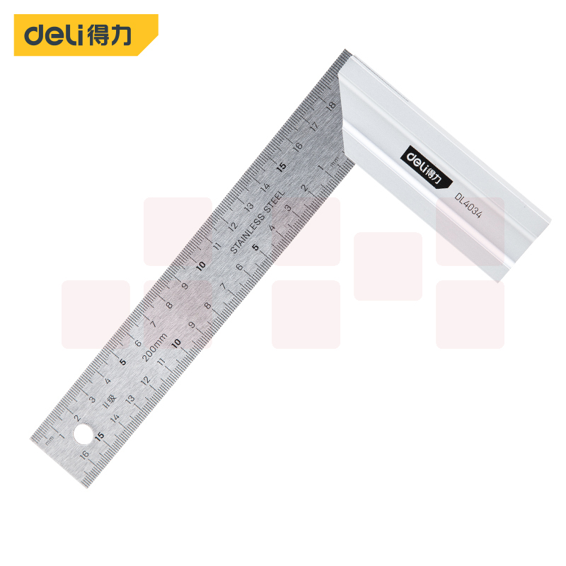 得力DL4034 钢角尺直角尺双刻度角尺90度尺拐尺L型木工尺宽座方直尺200mm