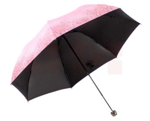 天堂伞 森系女孩黑胶丝印三折超轻蘑菇公主晴雨伞太阳伞 粉红 30134E