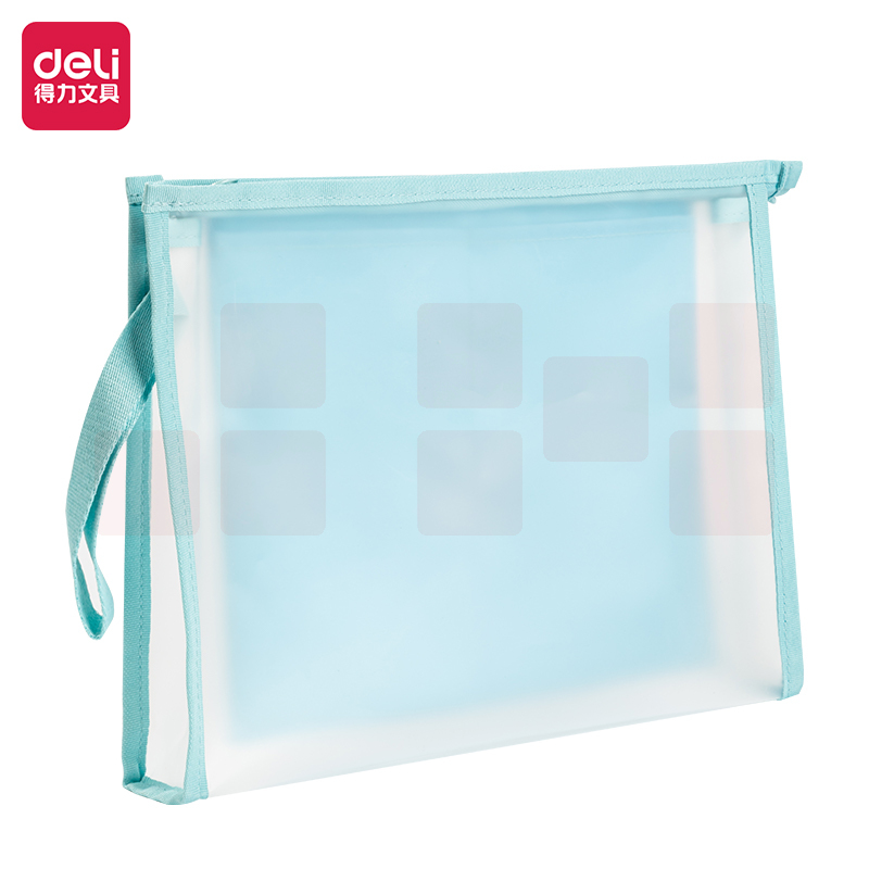 得力 EVA拉链袋 A4内置隔层资料袋果冻晴天 蓝色PP109