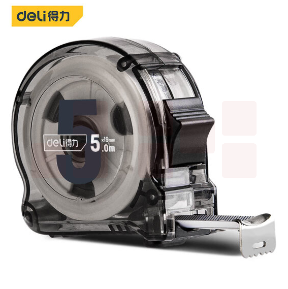 得力(deli)  5m透明尺壳钢卷尺盒尺 碳钢芯材钢尺 5mx19mm DL270519T