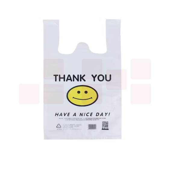 手提背心式塑料袋  透明笑脸打包袋  32*50cm  100个/包 货号：JC