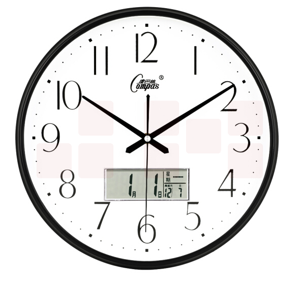 康巴丝 C3076Y 黑白 挂钟15英寸万年历38cm石英钟表