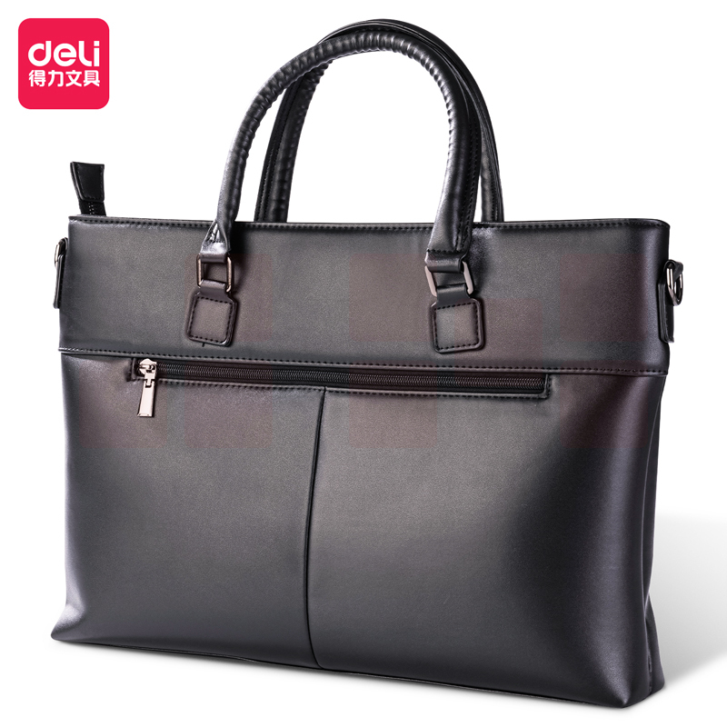 得力 63813 手提袋/会议包/事务包/商务男女职业拉链袋电脑公文包 黑色
