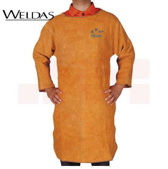威特仕 / WELDAS 44-1847 金黄色 牛皮带袖电焊围裙100cm长电焊烧焊专用皮围裙 L 1件