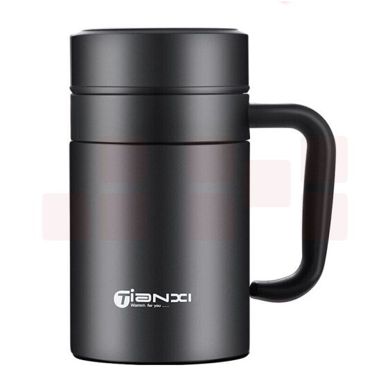 天喜 黑色520ml 保温杯 泡茶杯304不锈钢水杯带把手杯