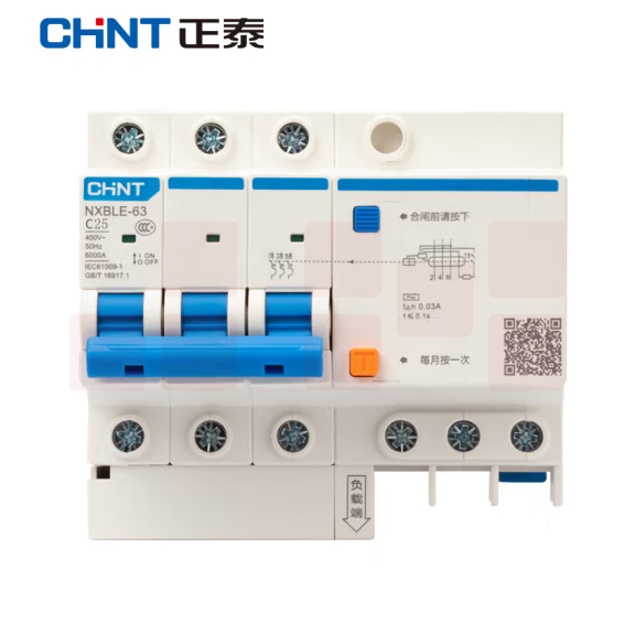 正泰  NXBLE-63-3P-C25  小型漏电保护断路器 漏保空气开关3P 25A