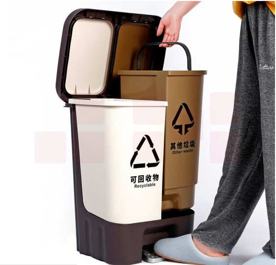 双色分类垃圾桶厨房干湿分离款脚踏式垃圾桶20L