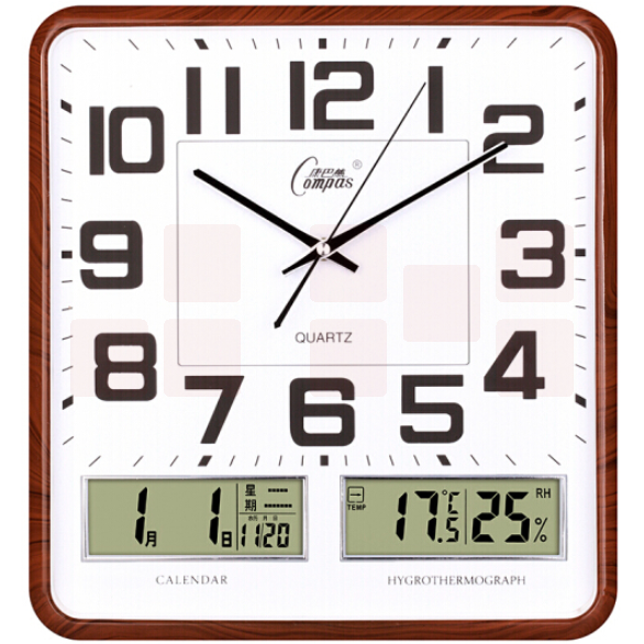 康巴丝 挂钟 C2983 (咖木) 静音万年历创意钟表35*37cm