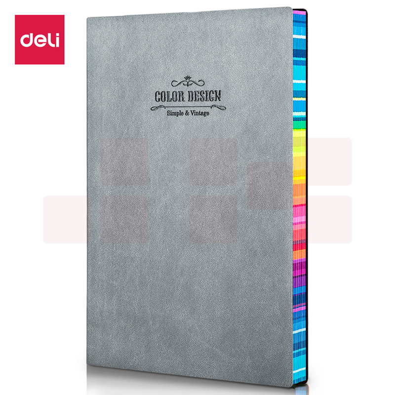得力 25K/112张 彩虹笔记本皮面本记事本手账本软抄本3183(灰色)