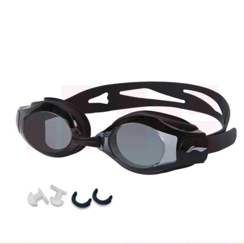 李宁 泳镜 高清防雾防水眼镜游泳镜 黑色平光