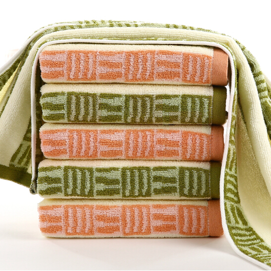 金号毛巾 74*34.5cm  素色纯棉吸水面巾  绿/棕 85g/条