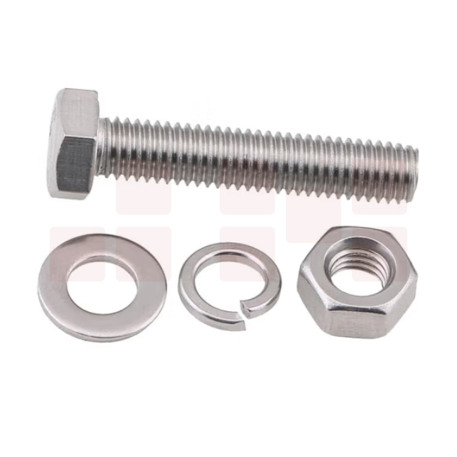 不锈钢外六角螺栓螺丝  M10/60mm 一母两垫 螺栓弹簧平垫套装