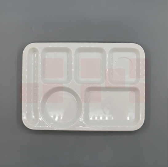密胺快餐盘六格 多格盘分格餐盘白色塑料盘子学校食堂餐 货号：JC