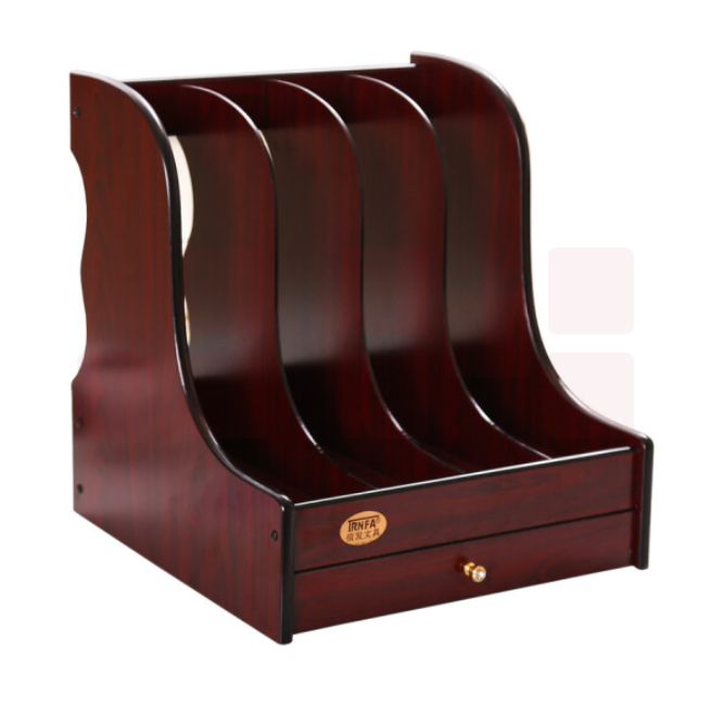 木质桌面文件框 四格带抽屉木质资料架 文件架 TN-605