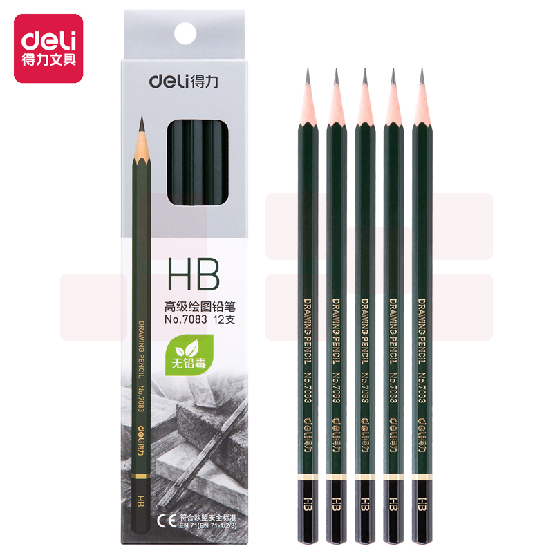 得力7083-HB高级绘图铅笔(绿色)(12支/盒)