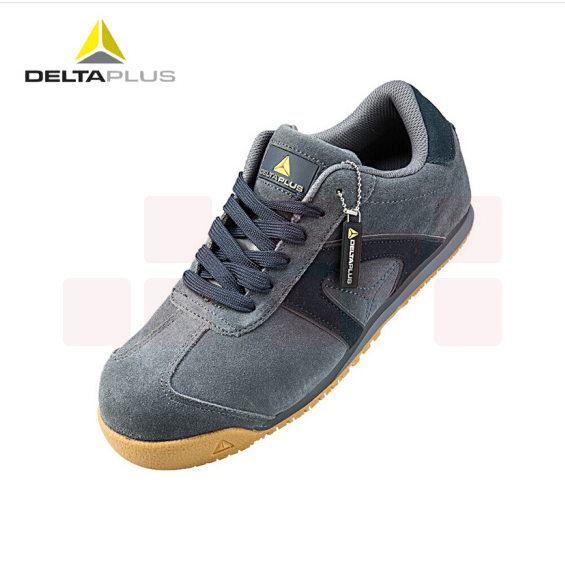 代尔塔301344 时尚翻毛皮牛筋底防砸防穿刺透气安全鞋 灰色