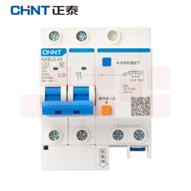正泰 NXBLE-63-2P 小型漏电保护断路器 63A 30mA 6kA