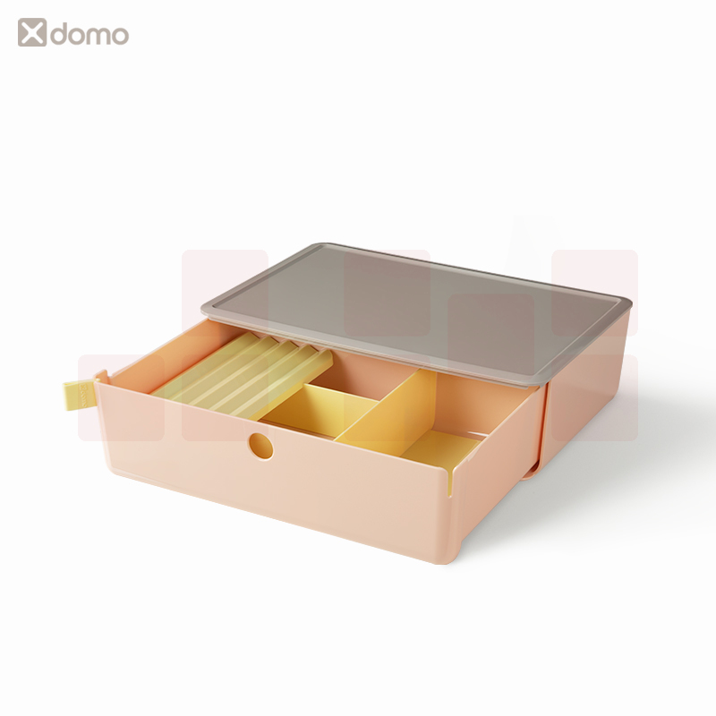 得力 抽屉收纳盒桌面办公用品分类多层储物箱 XDM31(带分格)(粉色)(盒)