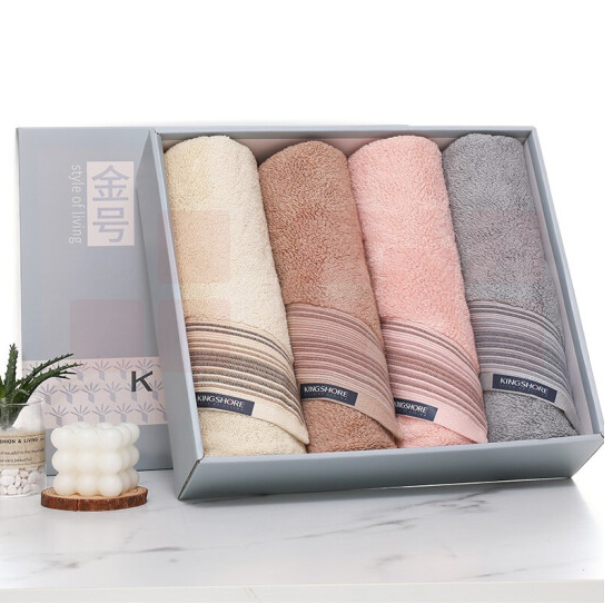 金号毛巾礼盒套装 4A级抗菌生态防螨 新疆长绒棉洗脸巾吸水防臭擦脸成人面巾四条装含手提 76*34cm 120g/条