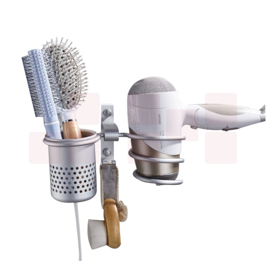 巨联 太空铝电吹风机支架牙刷架子 壁挂免打孔 带双钩 带杯