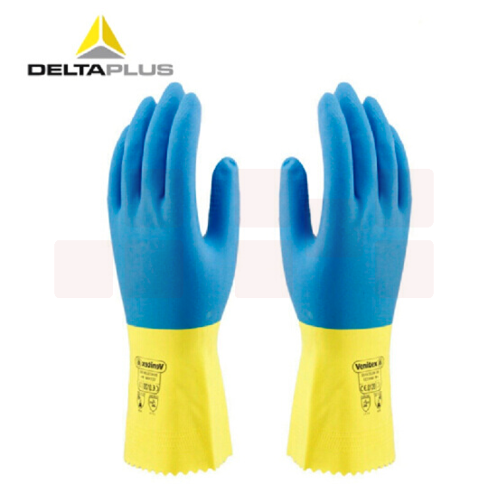 代尔塔 201330 防化手套双色浸胶天然乳胶植棉衬里实验手套
