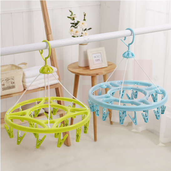 32夹晒衣架  多功能塑料圆形防风晾衣架  挂钩内衣架  婴儿童夹子  颜色随机   货号：YC