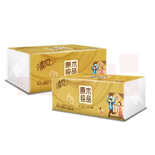 清风抽纸纸巾原木金装130抽3层 3包/提;提