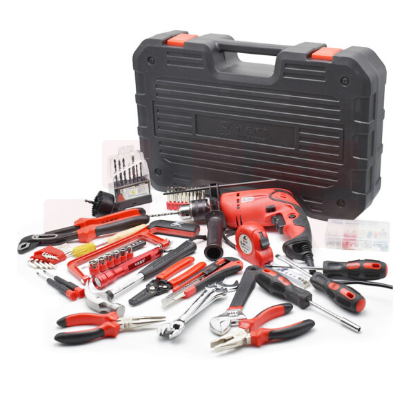 工具组套 含尖嘴钳/平口钳/斜嘴钳/手电钻/小锤头/活口扳手/平板锉/十字螺丝刀/一字螺丝刀/砂纸/内六角扳手