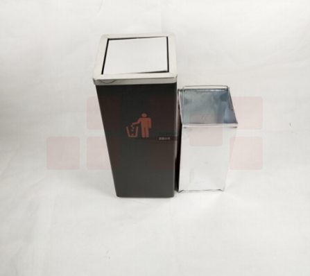 不锈钢方形黑色摇盖翻盖垃圾桶小号