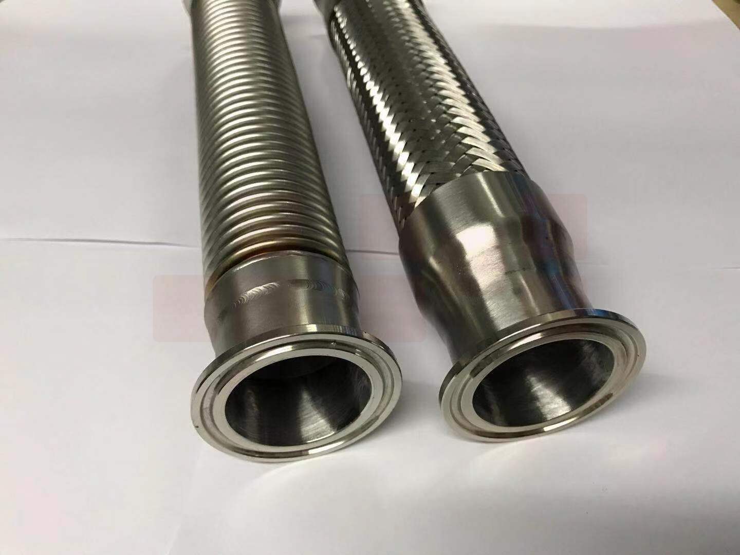 不锈钢食品级波纹软管 快装卫生级可拆卸金属编织网软管 法兰外径64mm长度450mm