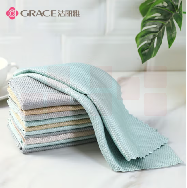 洁丽雅 40*30cm  擦玻璃鱼鳞抹布不掉毛毛巾（5条/包）