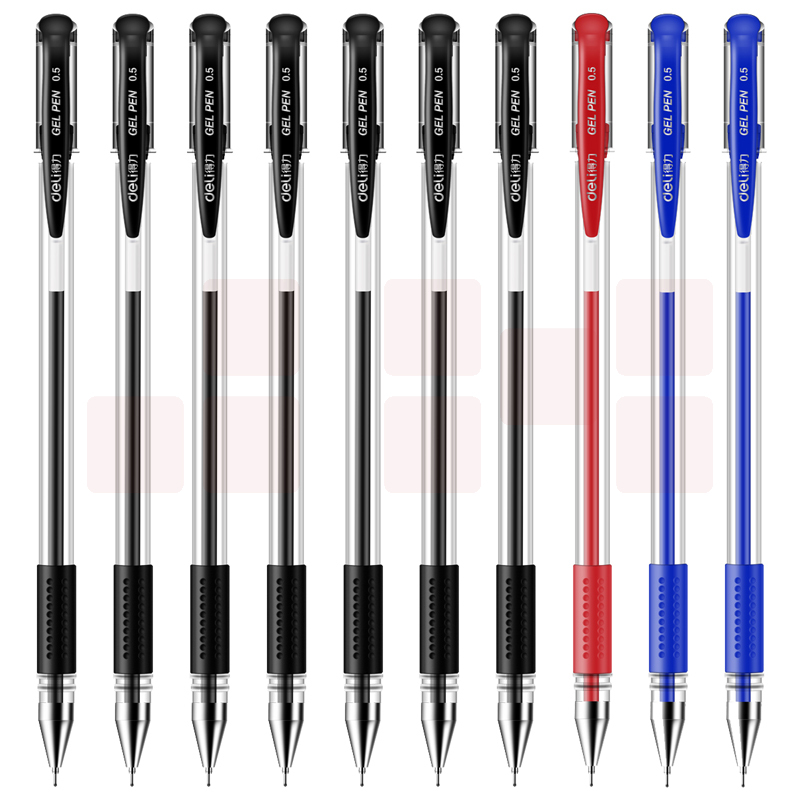 得力0.5mm半针管中性笔签字水笔 10支/盒(7黑2蓝1红)6610