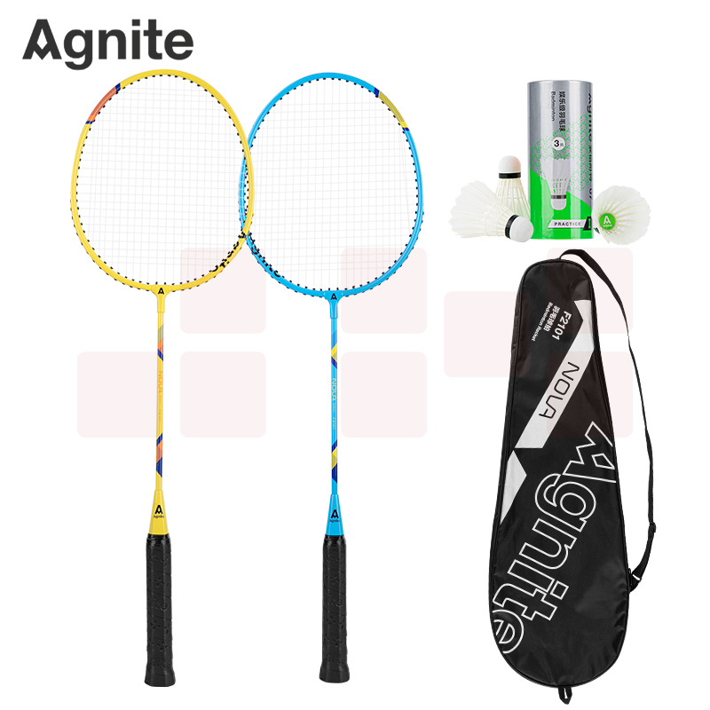 安格耐特F2101带球羽毛球拍(蓝+黄)(2个/副)