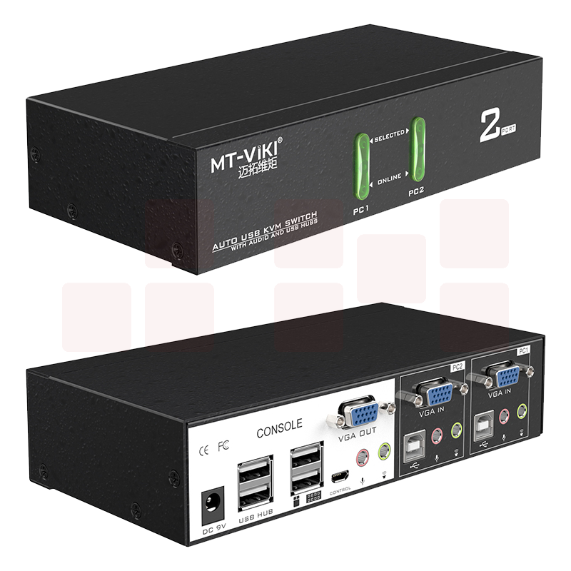 迈拓维矩MT-0201VK 工业级kvm切换器2口usb带音频显示器电脑vga2进1出
