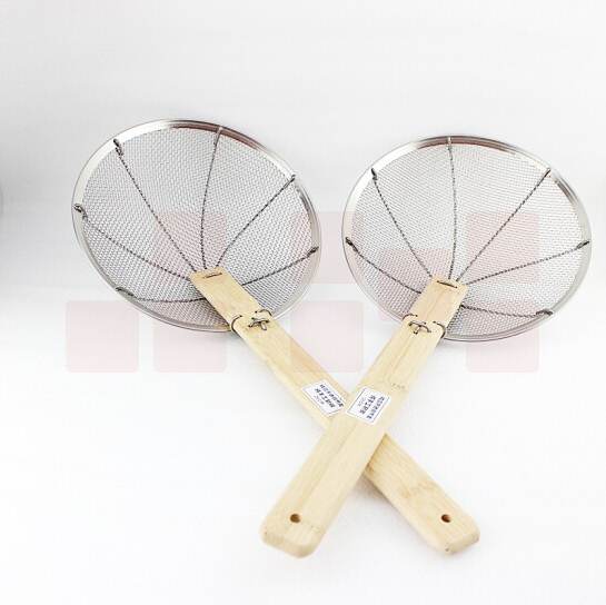  饭店油炸过滤网勺 不锈钢木把笊篱 30cm