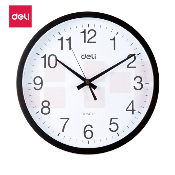 得力 9005 挂钟钟表 30cm挂钟 客厅挂式无噪音钟表 黑色