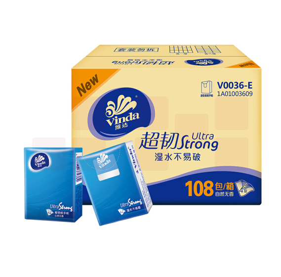 维达(Vinda)  超韧4层手帕纸*36包1袋 108包1箱  整箱销售