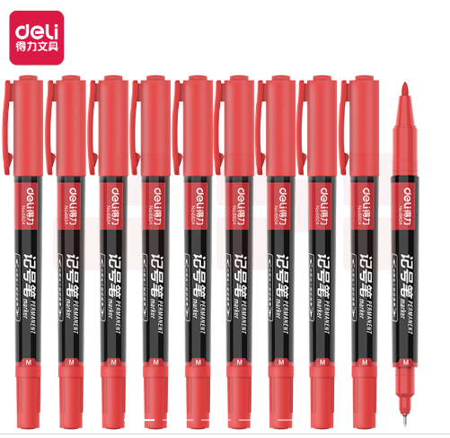 得力 小双头多用 记号笔  勾线笔  红色 6824