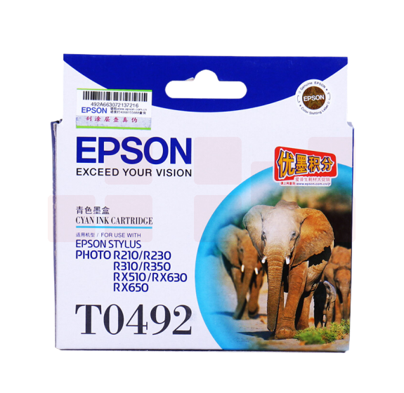 爱普生 T0492 青色墨盒R210/R230/310/RX510/650 打印机 T0492青色（约630页）
